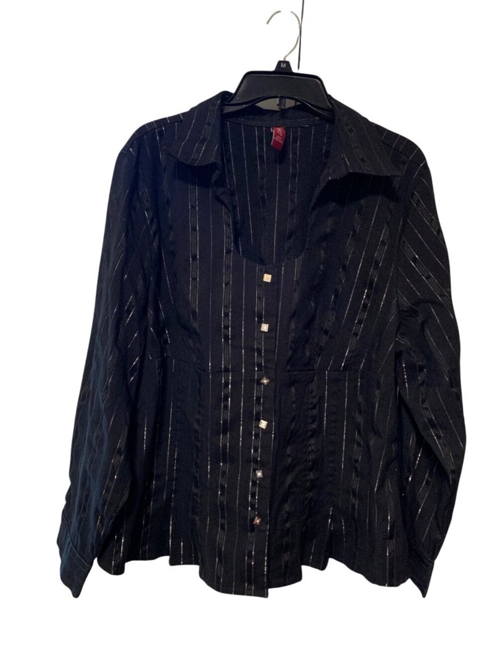 Vintage Y2K Gitano Womens Size 24W Long Sleeve Button Up Shirt Top Black SIlver